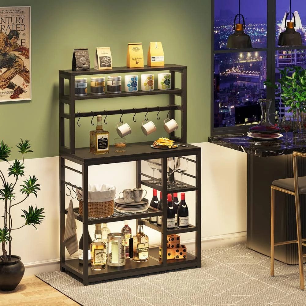 Bachel Black Baker's Rack with Hooks and Storage Shelves by TRIBESIGNS WAY TO ORIGIN 4 Bachel Black Baker's Rack with Hooks and Storage Shelves by TRIBESIGNS WAY TO ORIGIN - Image 2