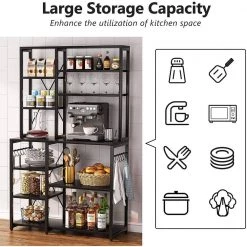 Bachel Black Kitchen Baker's Rack with Hutch and 10-S-Shaped Hooks by TRIBESIGNS WAY TO ORIGIN -Deals Glitzhome Store black tribesigns way to origin baker s racks hd zyjw0187 1f 1000
