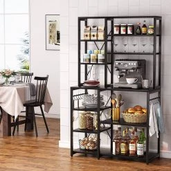 Bachel Black Kitchen Baker's Rack with Hutch and 10-S-Shaped Hooks by TRIBESIGNS WAY TO ORIGIN -Deals Glitzhome Store black tribesigns way to origin baker s racks hd zyjw0187 31 1000