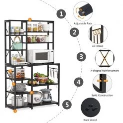 Bachel Black Kitchen Baker's Rack with Hutch and 10-S-Shaped Hooks by TRIBESIGNS WAY TO ORIGIN -Deals Glitzhome Store black tribesigns way to origin baker s racks hd zyjw0187 4f 1000