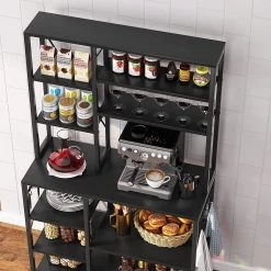 Bachel Black Kitchen Baker's Rack with Hutch and 10-S-Shaped Hooks by TRIBESIGNS WAY TO ORIGIN -Deals Glitzhome Store black tribesigns way to origin baker s racks hd zyjw0187 a0 1000