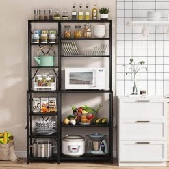 Bachel Black Kitchen Baker's Rack with Hutch and 10-S-Shaped Hooks by TRIBESIGNS WAY TO ORIGIN -Deals Glitzhome Store black tribesigns way to origin baker s racks hd zyjw0187 c3 1000