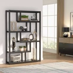 Benjamin 39.37 in. W Black Wood 6-Shelf Etagere Bookcase with Sturdy Metal Frame by TRIBESIGNS WAY TO ORIGIN -Deals Glitzhome Store black tribesigns way to origin bookcases bookshelves hd c0087 wzz 31 1000