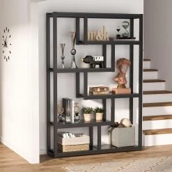 Benjamin 39.37 in. W Black Wood 6-Shelf Etagere Bookcase with Sturdy Metal Frame by TRIBESIGNS WAY TO ORIGIN -Deals Glitzhome Store black tribesigns way to origin bookcases bookshelves hd c0087 wzz 66 1000