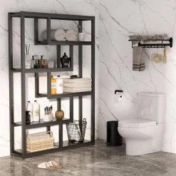 Benjamin 39.37 in. W Black Wood 6-Shelf Etagere Bookcase with Sturdy Metal Frame by TRIBESIGNS WAY TO ORIGIN -Deals Glitzhome Store black tribesigns way to origin bookcases bookshelves hd c0087 wzz d4 1000