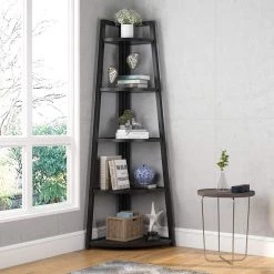 Andrea 70 in. Black Wood 5-Shelf Ladder Bookcase with Open Back by TRIBESIGNS WAY TO ORIGIN -Deals Glitzhome Store black tribesigns way to origin bookcases bookshelves hd c0369 31 1000
