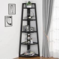 Andrea 70 in. Black Wood 5-Shelf Ladder Bookcase with Open Back by TRIBESIGNS WAY TO ORIGIN -Deals Glitzhome Store black tribesigns way to origin bookcases bookshelves hd c0369 c3 1000