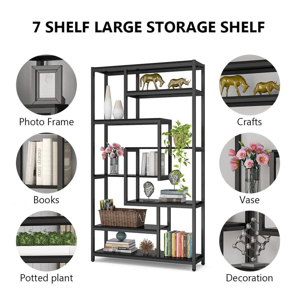 Katarina 70.9 in. Black Wood 8-Shelf Etagere Bookcase with Open Back by TRIBESIGNS WAY TO ORIGIN 6 Katarina 70.9 in. Black Wood 8-Shelf Etagere Bookcase with Open Back by TRIBESIGNS WAY TO ORIGIN - Image 4