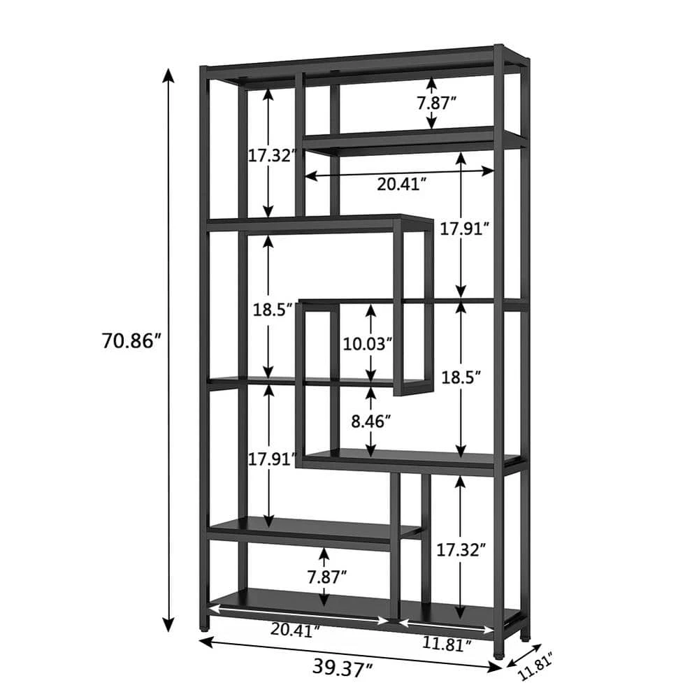 Katarina 70.9 in. Black Wood 8-Shelf Etagere Bookcase with Open Back by TRIBESIGNS WAY TO ORIGIN 4 Katarina 70.9 in. Black Wood 8-Shelf Etagere Bookcase with Open Back by TRIBESIGNS WAY TO ORIGIN - Image 2