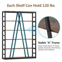 Jannelly 47.24 in W Rustic Brown Metal Frame 6 tier Radial Shelves Bookcase Storage Rack Plant Stand by TRIBESIGNS WAY TO ORIGIN 27 Jannelly 47.24 in W Rustic Brown Metal Frame 6 tier Radial Shelves Bookcase Storage Rack Plant Stand by TRIBESIGNS WAY TO ORIGIN -Deals Glitzhome Store black tribesigns way to origin bookcases bookshelves hd f1383 wzz 44 1000