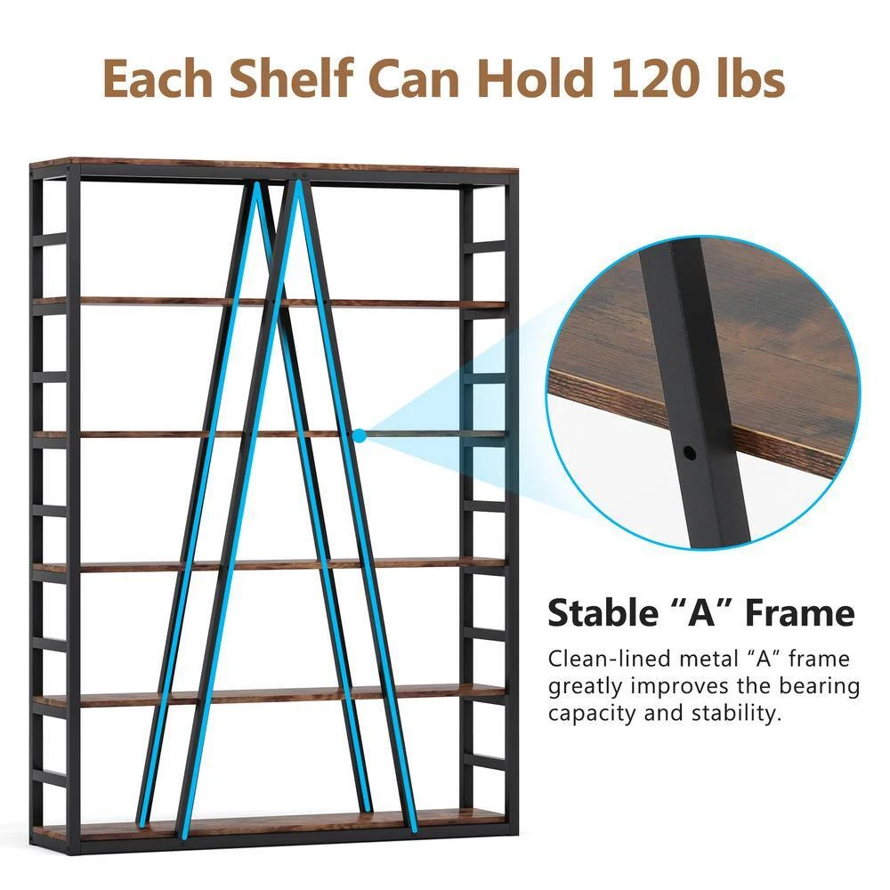 Jannelly 47.24 in W Rustic Brown Metal Frame 6 tier Radial Shelves Bookcase Storage Rack Plant Stand by TRIBESIGNS WAY TO ORIGIN 13 Jannelly 47.24 in W Rustic Brown Metal Frame 6 tier Radial Shelves Bookcase Storage Rack Plant Stand by TRIBESIGNS WAY TO ORIGIN - Image 11