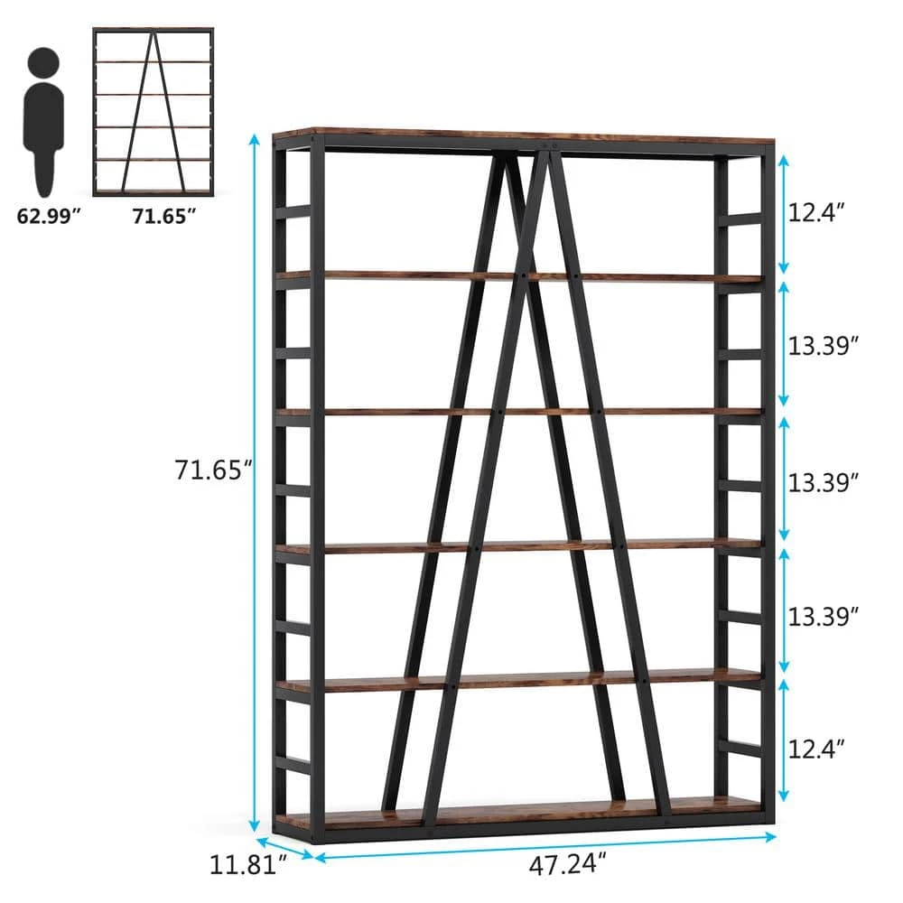 Jannelly 47.24 in W Rustic Brown Metal Frame 6 tier Radial Shelves Bookcase Storage Rack Plant Stand by TRIBESIGNS WAY TO ORIGIN 15 Jannelly 47.24 in W Rustic Brown Metal Frame 6 tier Radial Shelves Bookcase Storage Rack Plant Stand by TRIBESIGNS WAY TO ORIGIN - Image 13
