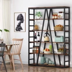 Jannelly 47.24 in W Rustic Brown Metal Frame 6 tier Radial Shelves Bookcase Storage Rack Plant Stand by TRIBESIGNS WAY TO ORIGIN 28 Jannelly 47.24 in W Rustic Brown Metal Frame 6 tier Radial Shelves Bookcase Storage Rack Plant Stand by TRIBESIGNS WAY TO ORIGIN -Deals Glitzhome Store black tribesigns way to origin bookcases bookshelves hd f1383 wzz fa 1000