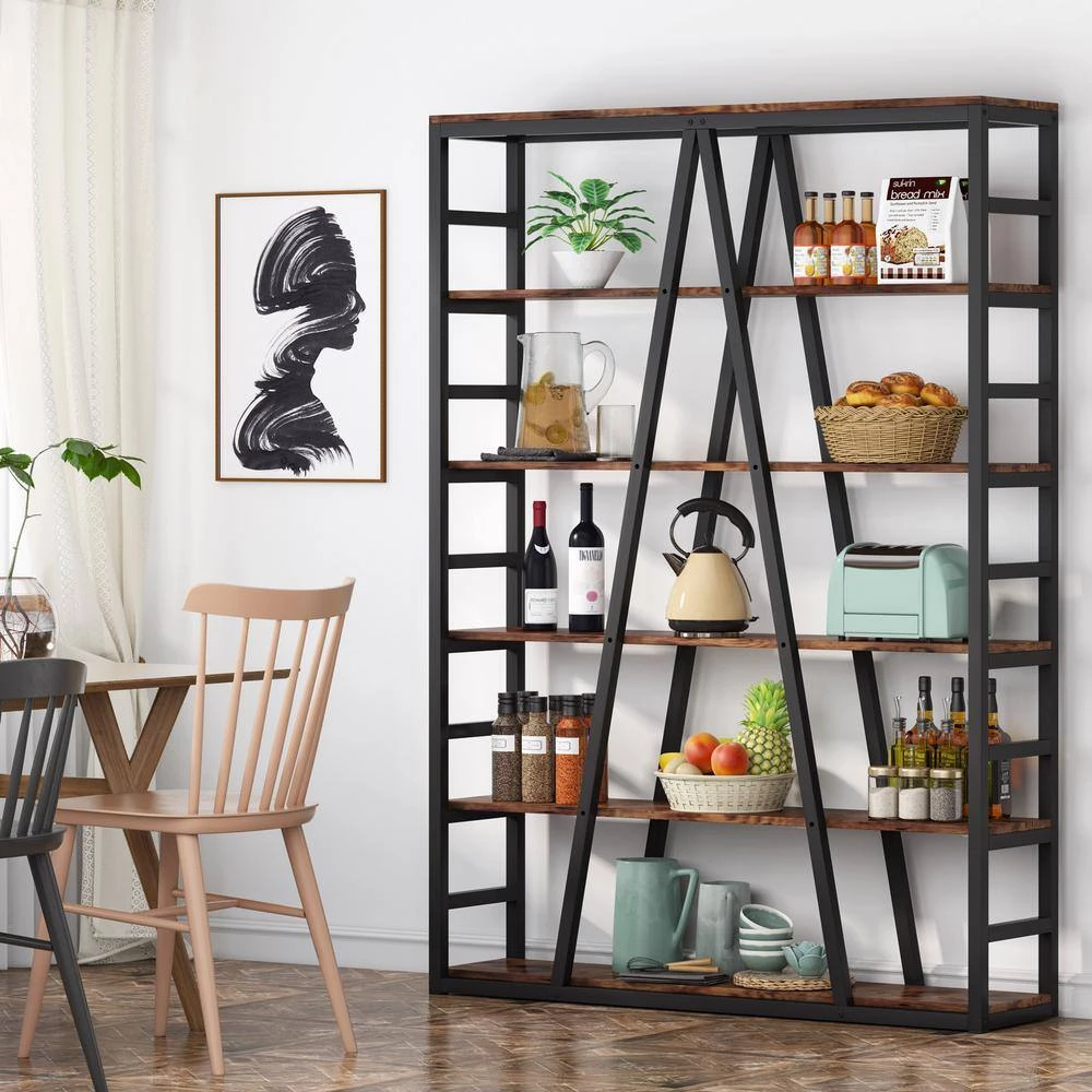 Jannelly 47.24 in W Rustic Brown Metal Frame 6 tier Radial Shelves Bookcase Storage Rack Plant Stand by TRIBESIGNS WAY TO ORIGIN 14 Jannelly 47.24 in W Rustic Brown Metal Frame 6 tier Radial Shelves Bookcase Storage Rack Plant Stand by TRIBESIGNS WAY TO ORIGIN - Image 12