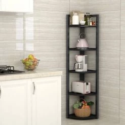 Charlie 59 in. Black Wood and Metal Frame 5-Shelf Radial Corner Shelf Bookshelf Storage Rack Plant Stand 5-Tiers by TRIBESIGNS WAY TO ORIGIN -Deals Glitzhome Store black tribesigns way to origin bookcases bookshelves hd sfc0129 31 1000