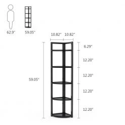 Charlie 59 in. Black Wood and Metal Frame 5-Shelf Radial Corner Shelf Bookshelf Storage Rack Plant Stand 5-Tiers by TRIBESIGNS WAY TO ORIGIN -Deals Glitzhome Store black tribesigns way to origin bookcases bookshelves hd sfc0129 44 1000
