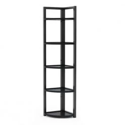 Charlie 59 in. Black Wood and Metal Frame 5-Shelf Radial Corner Shelf Bookshelf Storage Rack Plant Stand 5-Tiers by TRIBESIGNS WAY TO ORIGIN