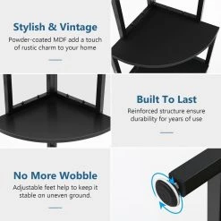 Taylor 60 in. Black Wood and Metal Frame 5-Shelf Radial Corner Shelf Bookcase Storage Rack Plant Stand 5-Tiers by TRIBESIGNS WAY TO ORIGIN -Deals Glitzhome Store black tribesigns way to origin bookcases bookshelves hd sff1464 4f 1000