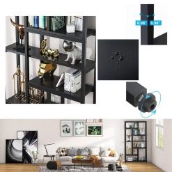 79 in. Black Engineered Wood 6-Open-Shelf Bookcase with Sturdy Metal Frame by TRIBESIGNS WAY TO ORIGIN -Deals Glitzhome Store black tribesigns way to origin bookcases bookshelves hd u0078 cx 1f 1000