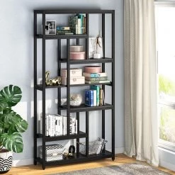 79 in. Black Engineered Wood 6-Open-Shelf Bookcase with Sturdy Metal Frame by TRIBESIGNS WAY TO ORIGIN -Deals Glitzhome Store black tribesigns way to origin bookcases bookshelves hd u0078 cx 77 1000