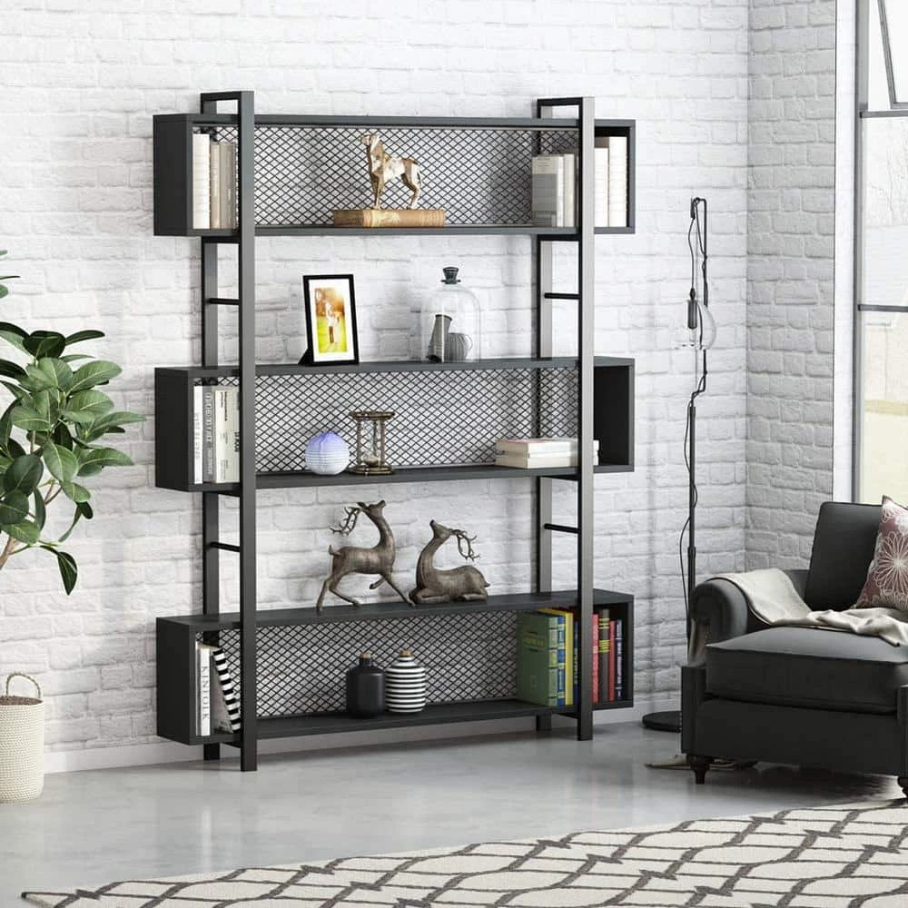 Hamilton 70.9 in.Black Wood 5 Shelves Etagere Bookcase with Metal Wire by TRIBESIGNS WAY TO ORIGIN 7 Hamilton 70.9 in.Black Wood 5 Shelves Etagere Bookcase with Metal Wire by TRIBESIGNS WAY TO ORIGIN - Image 5
