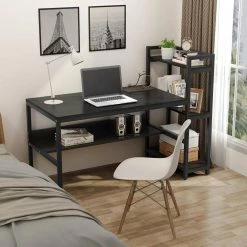 Anniela 60 in. Rectangular Black Metal Black Particle Board Wood Computer Desk with 4-Tier Storage Shelves Tower Shelf by TRIBESIGNS WAY TO ORIGIN 11 Anniela 60 in. Rectangular Black Metal Black Particle Board Wood Computer Desk with 4-Tier Storage Shelves Tower Shelf by TRIBESIGNS WAY TO ORIGIN -Deals Glitzhome Store black tribesigns way to origin computer desks hd c0095 31 1000