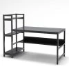Anniela 60 in. Rectangular Black Metal Black Particle Board Wood Computer Desk with 4-Tier Storage Shelves Tower Shelf by TRIBESIGNS WAY TO ORIGIN