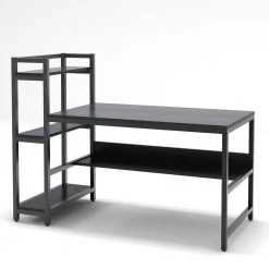 Anniela 60 in. Rectangular Black Metal Black Particle Board Wood Computer Desk with 4-Tier Storage Shelves Tower Shelf by TRIBESIGNS WAY TO ORIGIN