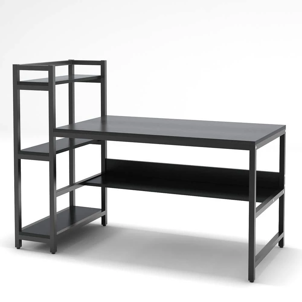 Anniela 60 in. Rectangular Black Metal Black Particle Board Wood Computer Desk with 4-Tier Storage Shelves Tower Shelf by TRIBESIGNS WAY TO ORIGIN 3 Anniela 60 in. Rectangular Black Metal Black Particle Board Wood Computer Desk with 4-Tier Storage Shelves Tower Shelf by TRIBESIGNS WAY TO ORIGIN