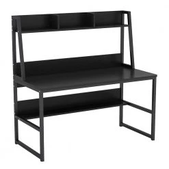 Sally 55 in. Rectangular Black Metal and Black Particle Wood Board Top Computer Desk with Monitor Stand Hutch Bookshelf by TRIBESIGNS WAY TO ORIGIN
