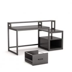 Matt 59 in. Rectangular Black Metal Black Particle Board Wood 1 File Drawer Computer Desk with Monitor Stand and Shelf by TRIBESIGNS WAY TO ORIGIN