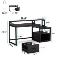 Matt 59 in. Rectangular Black Metal Black Particle Board Wood 1 File Drawer Computer Desk with Monitor Stand and Shelf by TRIBESIGNS WAY TO ORIGIN -Deals Glitzhome Store black tribesigns way to origin computer desks hd c0283 77 1000
