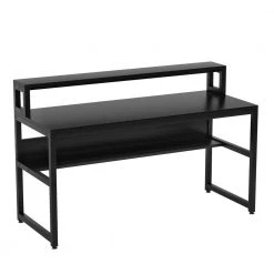 Meghan 55 in. Rectangular Black Metal and Particle Wood Board Top Computer Desk with Monitor Stand and Shelf by TRIBESIGNS WAY TO ORIGIN
