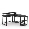 Malone 59 in. L-Shape Black Metal Particle Board Wood Top Corner Computer Desk with Monitor Stand Rotating Shelves by TRIBESIGNS WAY TO ORIGIN