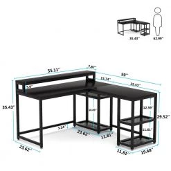 Malone 59 in. L-Shape Black Metal Particle Board Wood Top Corner Computer Desk with Monitor Stand Rotating Shelves by TRIBESIGNS WAY TO ORIGIN -Deals Glitzhome Store black tribesigns way to origin computer desks hd c0386 77 1000