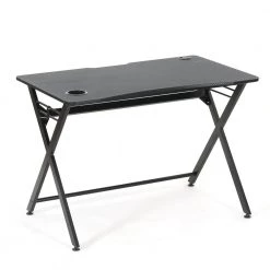 Lisky 42 in. Rectangular Black Metal Particle Board Wood Computer Desk with Cup Holder Headphone Hook Cable Hole by TRIBESIGNS WAY TO ORIGIN