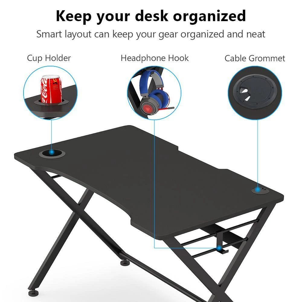 Lisky 42 in. Rectangular Black Metal Particle Board Wood Computer Desk with Cup Holder Headphone Hook Cable Hole by TRIBESIGNS WAY TO ORIGIN 4 Lisky 42 in. Rectangular Black Metal Particle Board Wood Computer Desk with Cup Holder Headphone Hook Cable Hole by TRIBESIGNS WAY TO ORIGIN - Image 2