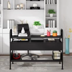 Ellie 55 in. W Black Home Office Computer Desks Storage Shelves Monitor by TRIBESIGNS WAY TO ORIGIN 31 Ellie 55 in. W Black Home Office Computer Desks Storage Shelves Monitor by TRIBESIGNS WAY TO ORIGIN -Deals Glitzhome Store black tribesigns way to origin computer desks hd f1142 wzz 31 1000