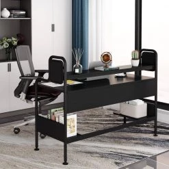 Ellie 55 in. W Black Home Office Computer Desks Storage Shelves Monitor by TRIBESIGNS WAY TO ORIGIN 25 Ellie 55 in. W Black Home Office Computer Desks Storage Shelves Monitor by TRIBESIGNS WAY TO ORIGIN -Deals Glitzhome Store black tribesigns way to origin computer desks hd f1142 wzz 4f 1000