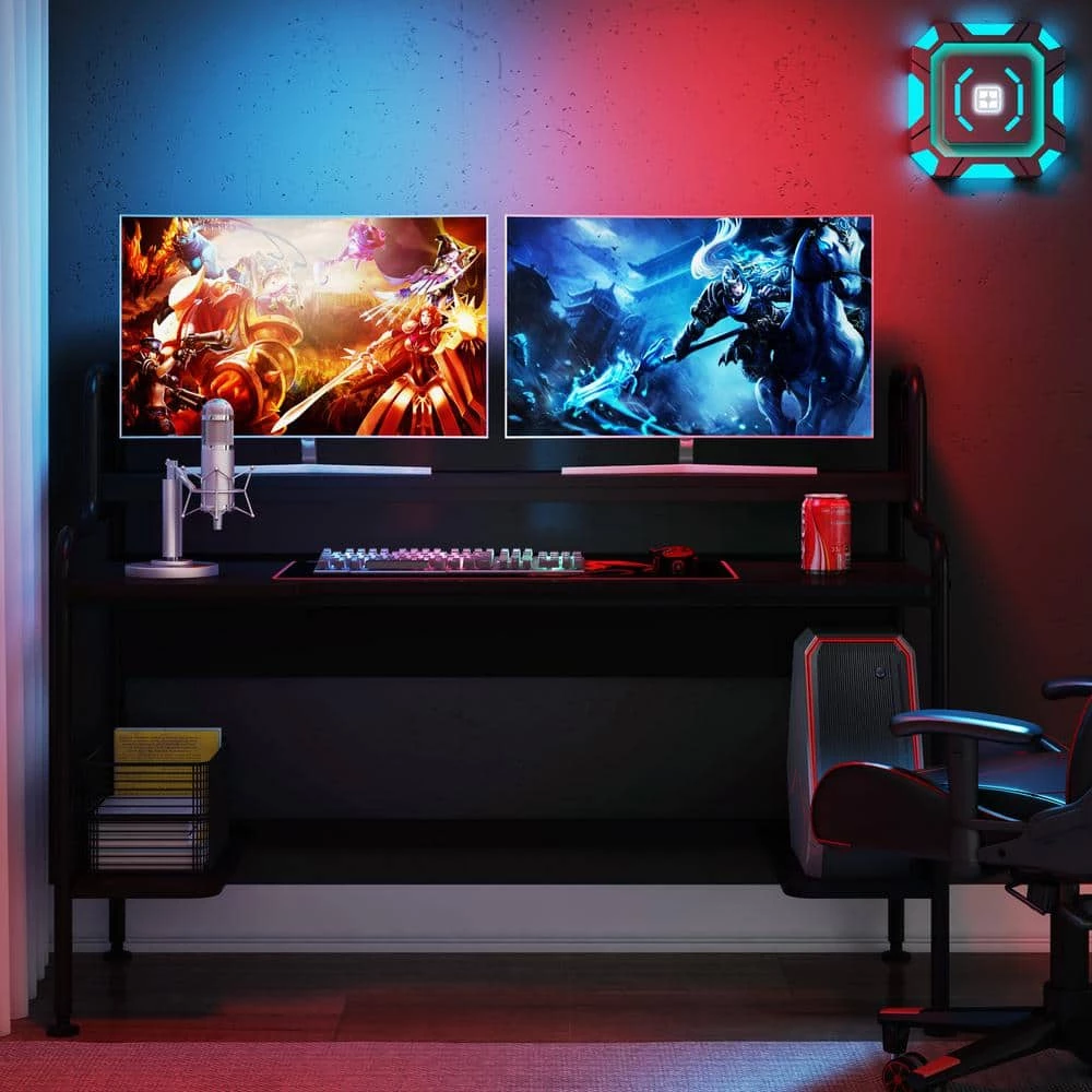 Ellie 55 in. W Black Home Office Computer Desks Storage Shelves Monitor by TRIBESIGNS WAY TO ORIGIN 10 Ellie 55 in. W Black Home Office Computer Desks Storage Shelves Monitor by TRIBESIGNS WAY TO ORIGIN - Image 8