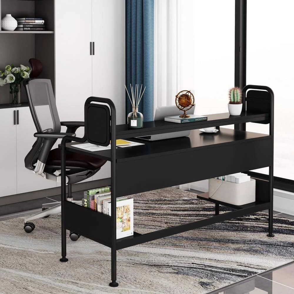 Ellie 55 in. W Black Home Office Computer Desks Storage Shelves Monitor by TRIBESIGNS WAY TO ORIGIN 4 Ellie 55 in. W Black Home Office Computer Desks Storage Shelves Monitor by TRIBESIGNS WAY TO ORIGIN - Image 2