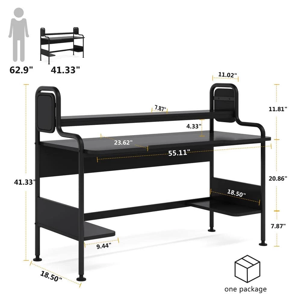 Ellie 55 in. W Black Home Office Computer Desks Storage Shelves Monitor by TRIBESIGNS WAY TO ORIGIN 14 Ellie 55 in. W Black Home Office Computer Desks Storage Shelves Monitor by TRIBESIGNS WAY TO ORIGIN - Image 12