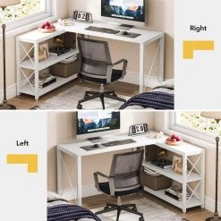 Halseey 53.15 in. W L-Shaped White Computer Desk Writing Studying Reading Desk 2-Tier Storage Shelves by TRIBESIGNS WAY TO ORIGIN -Deals Glitzhome Store black tribesigns way to origin computer desks hd jw0172 wzz 44 1000