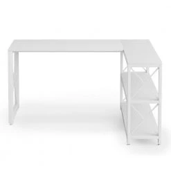 Halseey 53.15 in. W L-Shaped White Computer Desk Writing Studying Reading Desk 2-Tier Storage Shelves by TRIBESIGNS WAY TO ORIGIN -Deals Glitzhome Store black tribesigns way to origin computer desks hd jw0172 wzz 66 1000