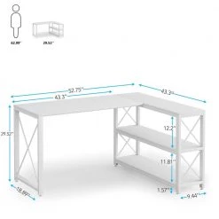 Halseey 53.15 in. W L-Shaped White Computer Desk Writing Studying Reading Desk 2-Tier Storage Shelves by TRIBESIGNS WAY TO ORIGIN -Deals Glitzhome Store black tribesigns way to origin computer desks hd jw0172 wzz 76 1000