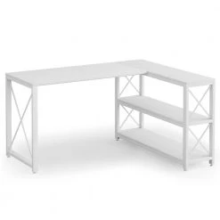 Halseey 53.15 in. W L-Shaped White Computer Desk Writing Studying Reading Desk 2-Tier Storage Shelves by TRIBESIGNS WAY TO ORIGIN -Deals Glitzhome Store black tribesigns way to origin computer desks hd jw0172 wzz 77 1000