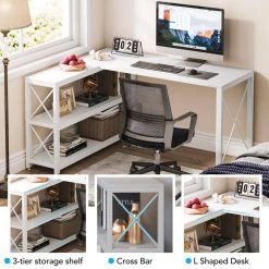 Halseey 53.15 in. W L-Shaped White Computer Desk Writing Studying Reading Desk 2-Tier Storage Shelves by TRIBESIGNS WAY TO ORIGIN -Deals Glitzhome Store black tribesigns way to origin computer desks hd jw0172 wzz d4 1000