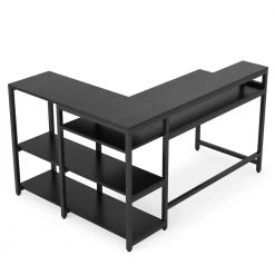 Halseey 55 in. W L-Shaped Black Corner Computer Desk Writing Studying Reading Desk 2-Tier Storage Shelves Monitor Stand by TRIBESIGNS WAY TO ORIGIN -Deals Glitzhome Store black tribesigns way to origin computer desks hd jw0250 wzz 1d 1000
