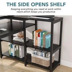 Halseey 55 in. W L-Shaped Black Corner Computer Desk Writing Studying Reading Desk 2-Tier Storage Shelves Monitor Stand by TRIBESIGNS WAY TO ORIGIN -Deals Glitzhome Store black tribesigns way to origin computer desks hd jw0250 wzz fa 1000