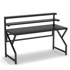 Gloria 55 in. Rectangular Black Metal and Particle Wood Board Top Computer Desk with Monitor Stand and Hutch by TRIBESIGNS WAY TO ORIGIN